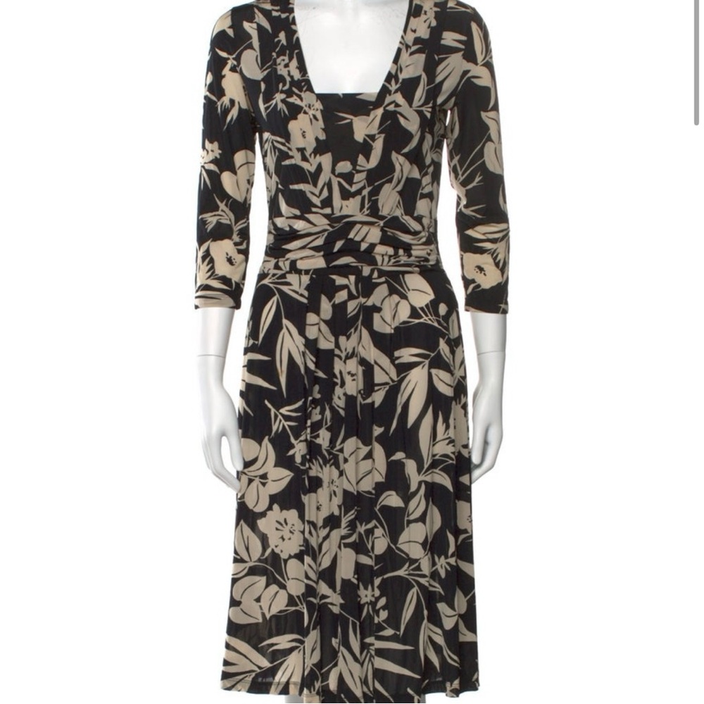 Etro Long Sleeve Black and Cream Floral Cocktail Dress